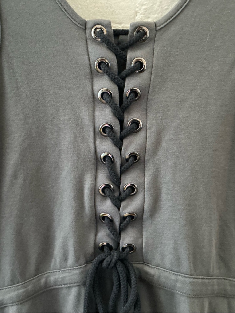 Indigenous Organic Cotton Dress Dark Gray V-Neck Minimalist Fair Trade Quality L - Picture 8 of 11